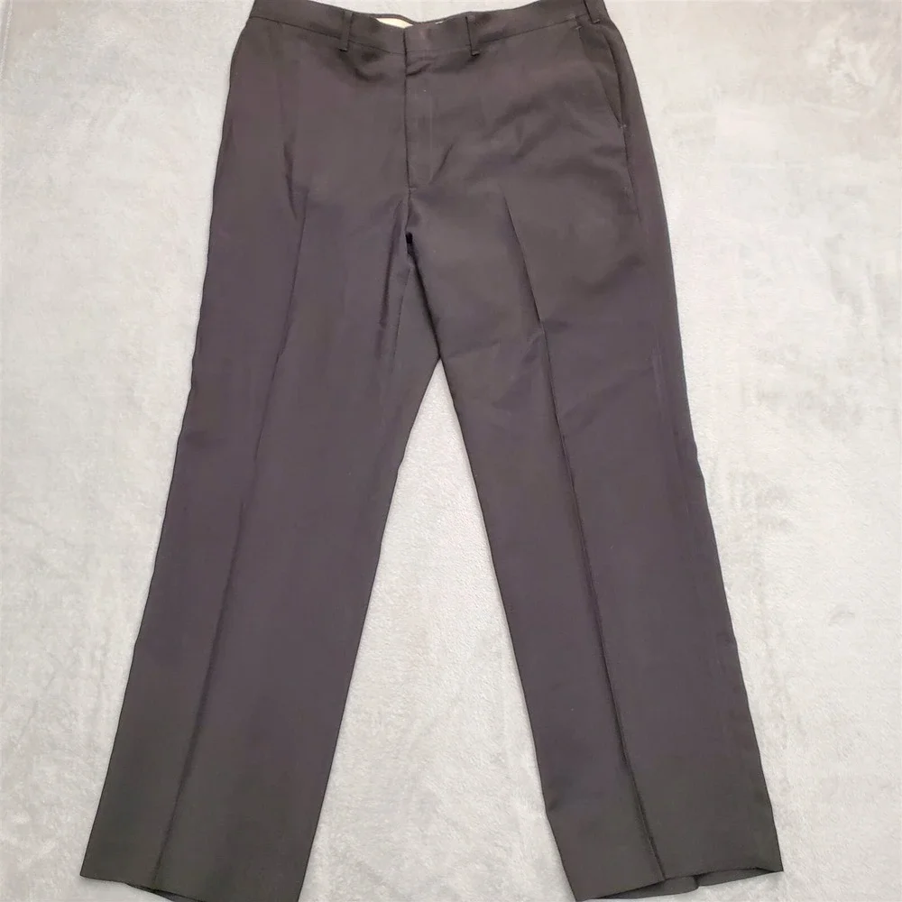 VTG Haggar Pants Mens 36x31 Black Magic Stretch Flat Front Wool Blend Dress